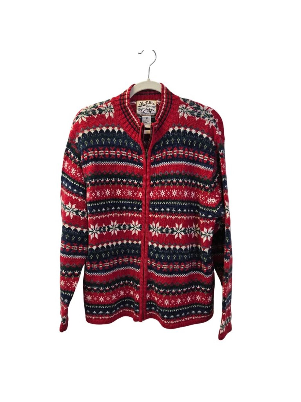 Heirloom Collectibles Fair Isle Print Full Zip Cardigan Sweater Size Medium